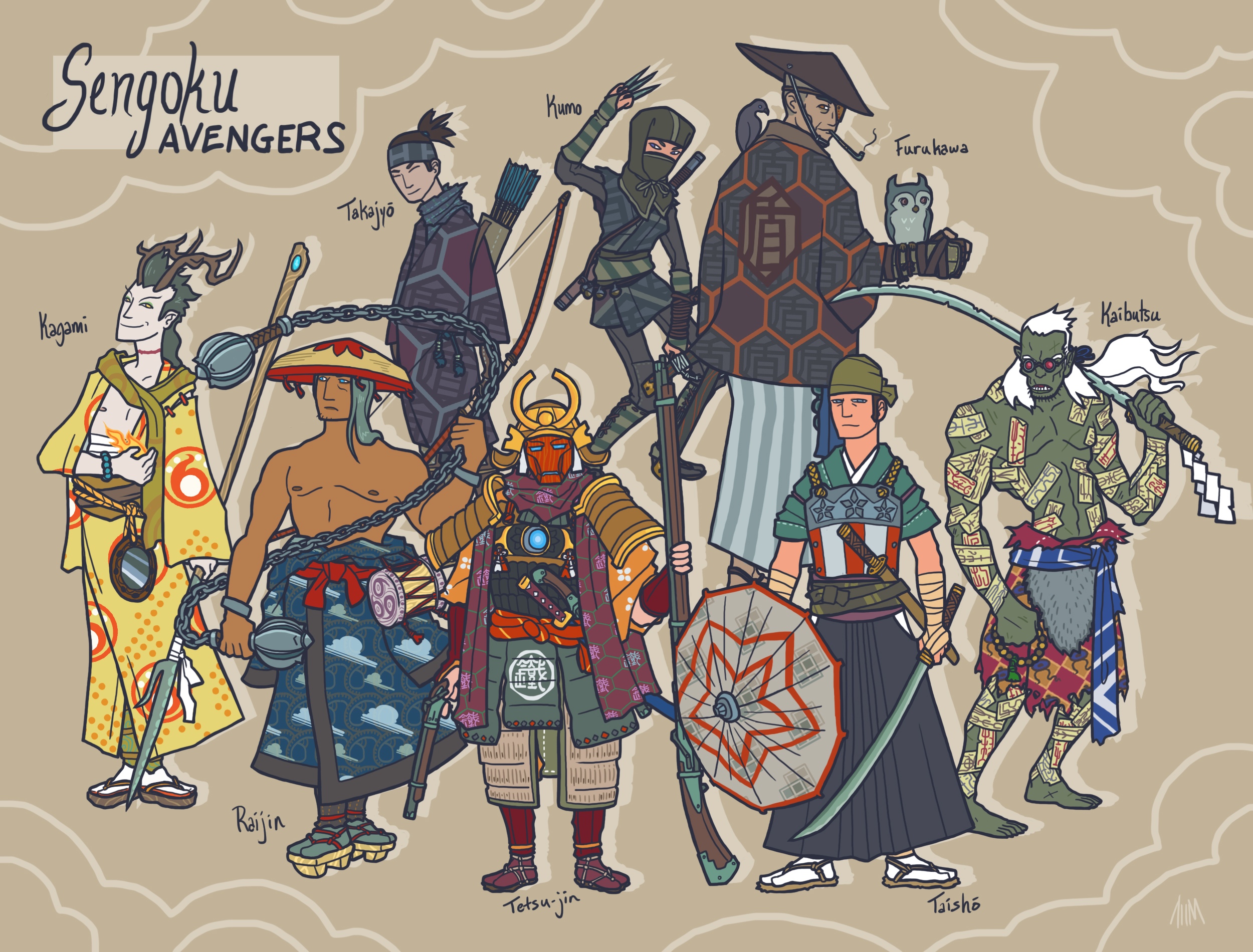 avengers as japanese warriors