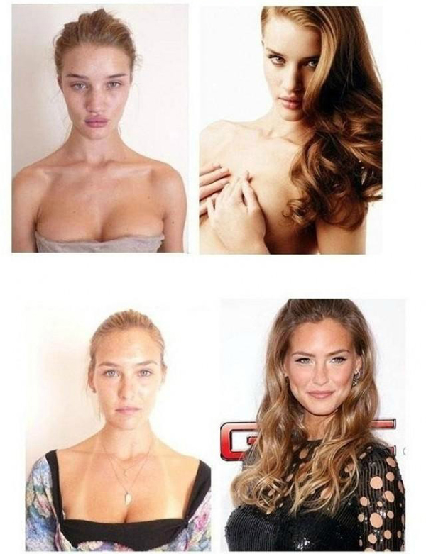 models with and without makeup