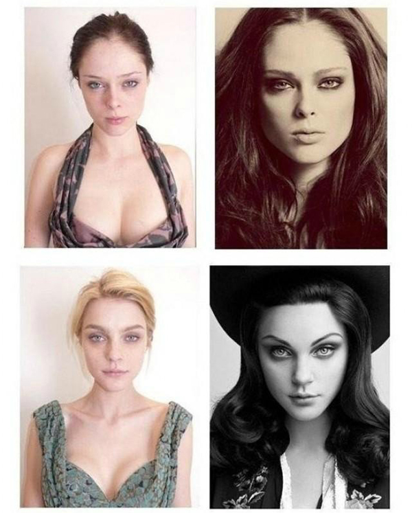 models with and without makeup