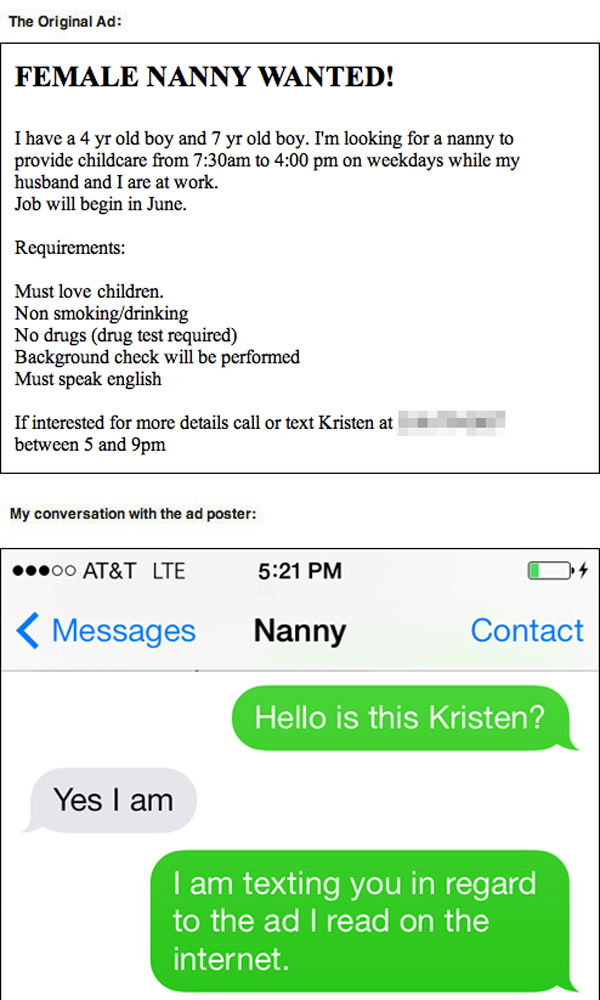 nanny text trolling