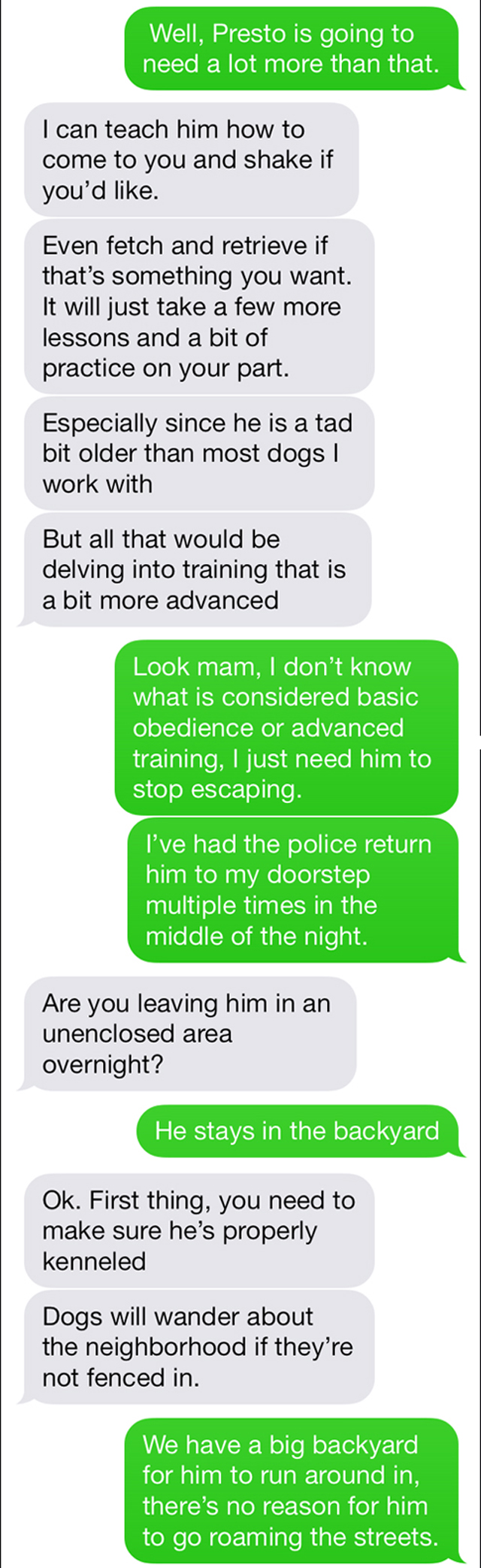 Funny dog trainer text troll
