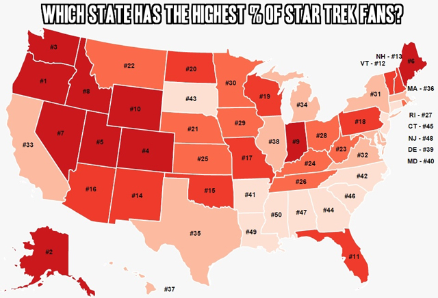 Star Trek fans by state