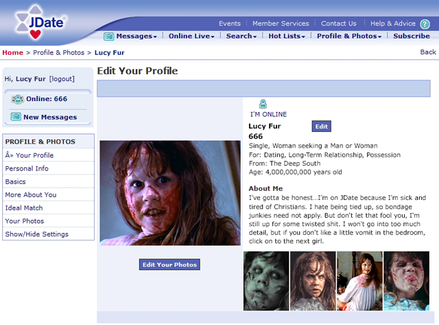 horror movie villain dating profile