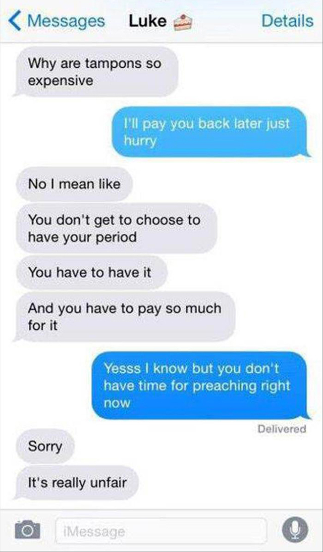 Texts From Guys Buying Tampons For The First Time
