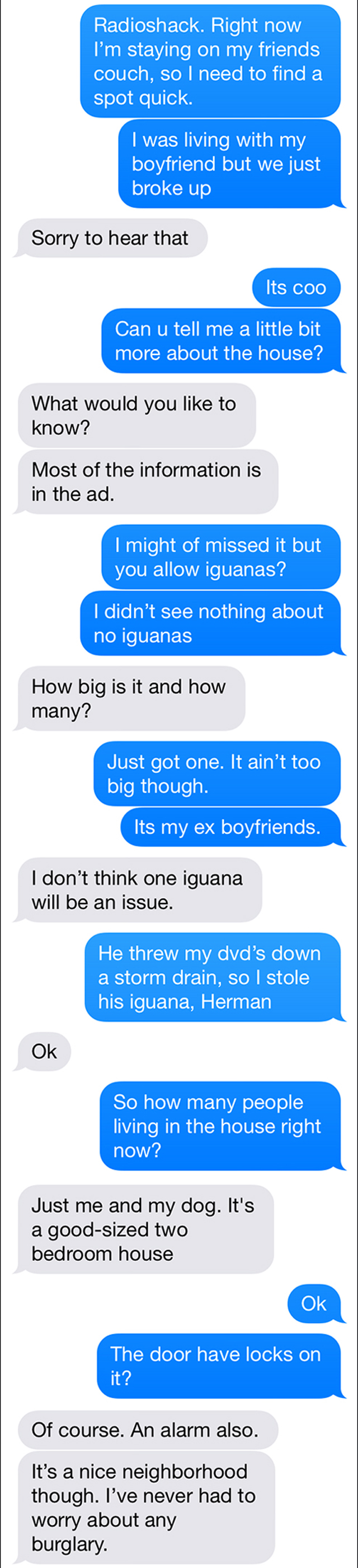 Text Trolling The Roommate Ad- The Tale Of The Iguana